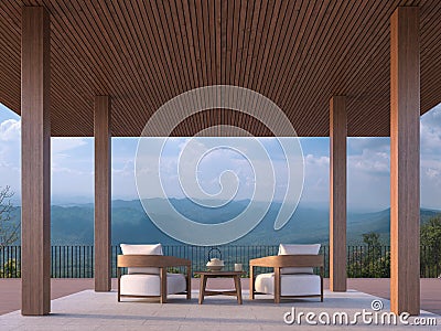 Modern contemporary pavilion with mountain view 3d render Stock Photo
