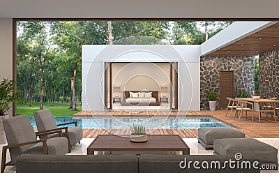 Modern contemporary pool villa 3d rendering image Stock Photo