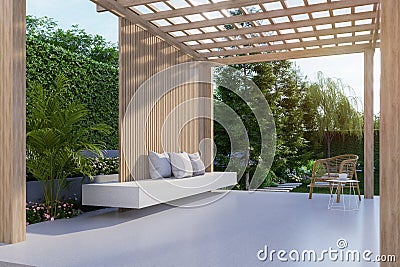 Modern contemporary style wooden pavilion with garden view 3d render Stock Photo