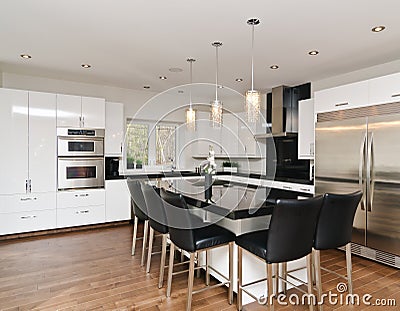 Modern Contemporary White Kitchen Stock Photo