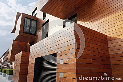 Modern contemporary wood sided building Stock Photo