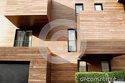 Modern contemporary wood sided building Stock Photo