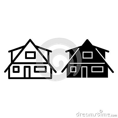 Modern cottage line and glyph icon. Small house vector illustration isolated on white. Rural lodge outline style design Vector Illustration