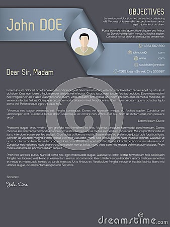 Modern cover letter cv resume with ribbon header Stock Photo