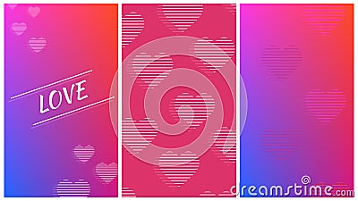 Set of 3 trendy Valentine`s day banners/ posters/ brochures. Vector Illustration