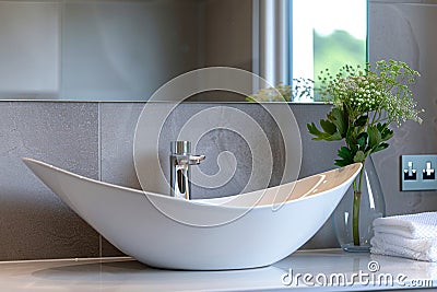 Modern and cozy bathroom with mirror. Generative AI Cartoon Illustration