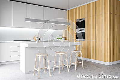 Modern cozy disign kitchen interior with furniture. Stock Photo