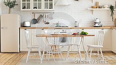Modern cozy empty light domestic kitchen interior Stock Photo