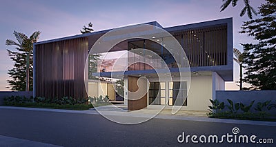 Modern cozy house in luxury style with tropica plants Stock Photo