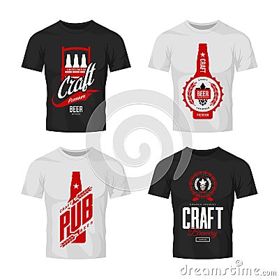 Modern craft beer drink vector logo sign for bar, pub, brewery or brewhouse isolated on t-shirt mock up. Vector Illustration