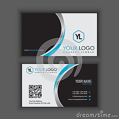 Modern Creative and Clean Business Card Template with blue chrome Vector Illustration