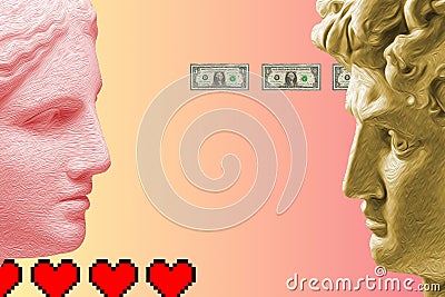Modern creative colored graphic sculpture with light background . Digital texture with antique statue head in zine style Stock Photo