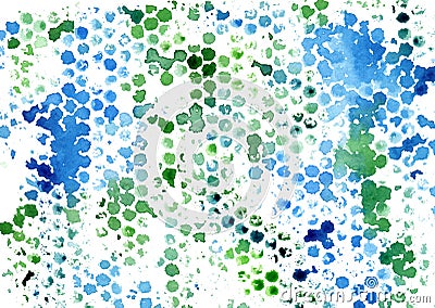 Modern creative pattern of watercolor blue and green prints and spots in the form of honeycombs in grunge style Stock Photo