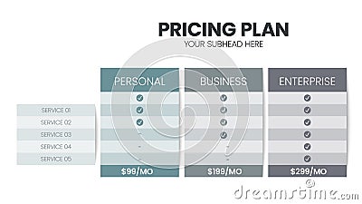 Modern creative pricing subscription plan table template with minimal line icon style. UI UX interface design elements. Vector Illustration