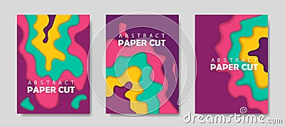 Modern creative set of posters with a 3d abstract background and paper cut shapes. Design layout, minimal template vector Vector Illustration