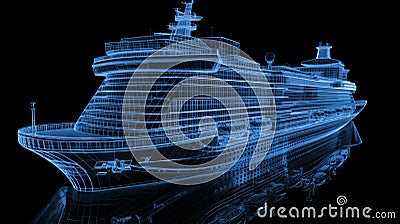Modern Cruise Ship in Glowing Wireframe Stock Photo