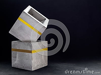 Modern cubic concrete planter. Painted concrete pot for home decoration Stock Photo