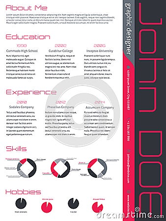 Modern curriculum vitae cv resume in pink gray Vector Illustration