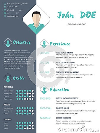 Modern curriculum vitae resume with photo Vector Illustration