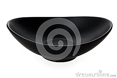 Modern curve bowl, Empty black bowl in oval shape isolated on white background with clipping path, Side view Stock Photo