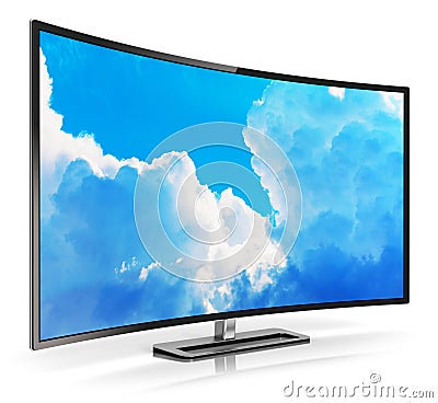 Modern curved 4K UltraHD TV Cartoon Illustration