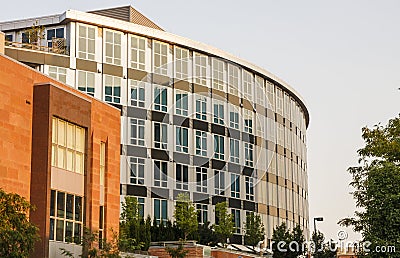 Modern Curved Office Building Stock Photo