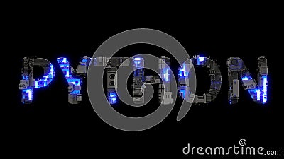 modern cybernetical text PYTHON shining blue electric light, isolated - object 3D rendering Cartoon Illustration