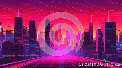 a modern cyberpunk inspired city artwork in a pink touch, ai generated image Stock Photo