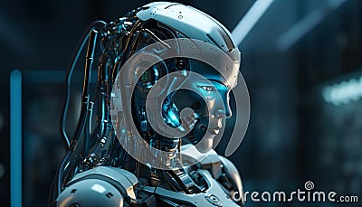 Modern cyborg engineer designs futuristic robotic machinery generated by AI Stock Photo