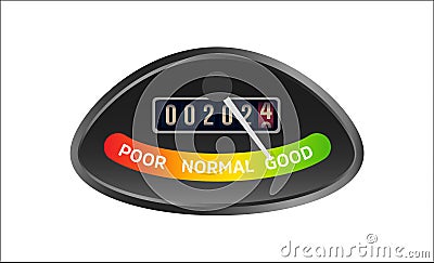 Modern 3D balance meter with emotional scale like good, normal, poor for 2024 calendar. Success and wellbeing concept in Vector Illustration