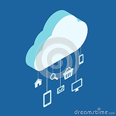 Modern 3d flat design isometric concept cloud service hosting Vector Illustration