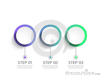 Modern 3D infographic template with 3 steps. Business circle template with options for brochure, diagram, workflow, timeline, web Vector Illustration