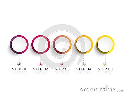 Modern 3D infographic template with 5 steps. Business circle template with options for brochure, diagram, workflow, timeline, web Vector Illustration