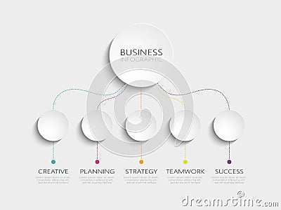 Modern 3D infographic template with 5 steps for success. Business circle template with options for brochure, diagram, workflow Vector Illustration