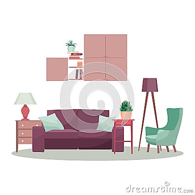 Modern 3d interior design concept illustration. Vector living room. Vector Illustration