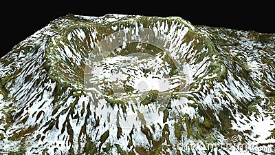 Modern 3d render crater with snow and green surface, this in piece of Earth, computer generated backdrop Stock Photo