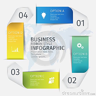 Modern 3D ribbons in the form of a square for business infographics. Vector template with 5 steps, parts, options Vector Illustration