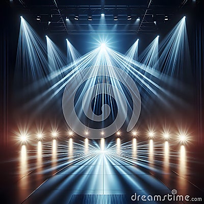 stage with a single powerful spotlight casting a focused beam on the center, creating a captivating visual focal point Stock Photo