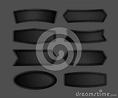 Modern dark black metal steel sign board label plate carbon fiber texture Vector Illustration