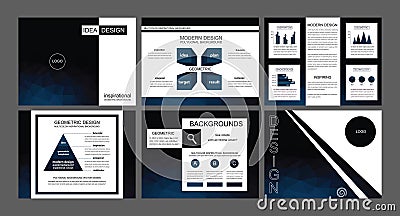 Modern dark blue powerpoint presentation templates vectors. Stock Photo