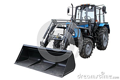 The modern dark blue tractor Stock Photo