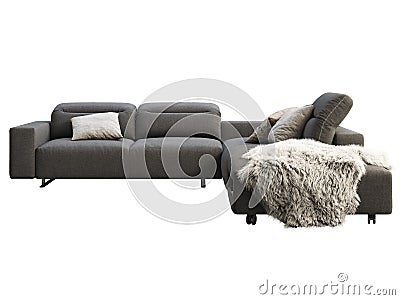 Modern dark gray fabric corner sofa with adjustable backrest and storage. 3d render Stock Photo