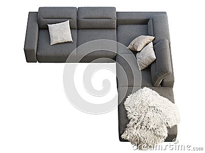 Modern dark gray fabric corner sofa with adjustable backrest and storage. 3d render Stock Photo