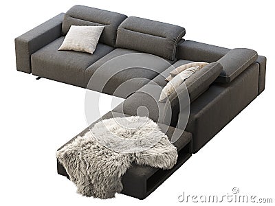 Modern dark gray fabric corner sofa with adjustable backrest and storage. 3d render Stock Photo