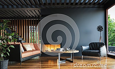 Modern dark home interior background, wall mock up Stock Photo