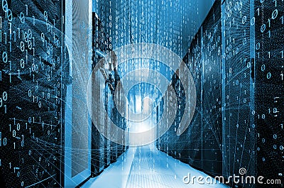 Information flow of data flows through the server racks of the modern data center Stock Photo