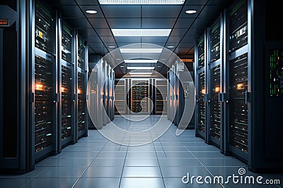 Modern Data Center with Servers Stock Photo