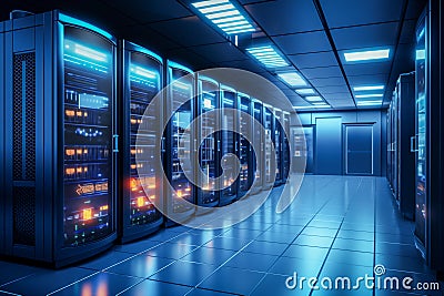 Modern Data Center with Servers Stock Photo