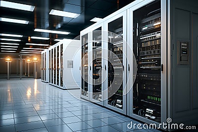 Modern Data Center with Servers Stock Photo