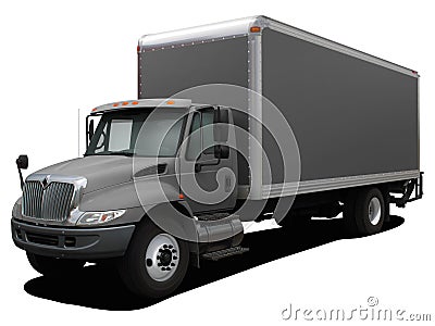 The delivery truck is completely gray. Stock Photo